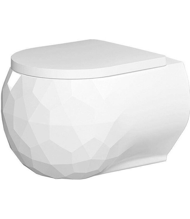 Sanitear Uniek Design Wandcloset Zonder spoelrand KWARTS  Mat wit , incl. Toiletzitting softclose