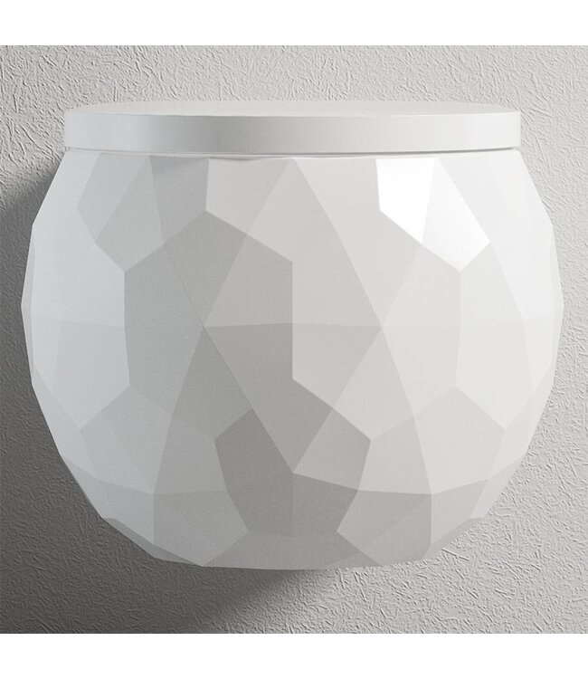 Sanitear Uniek Design Wandcloset Zonder spoelrand KWARTS  Mat wit , incl. Toiletzitting softclose