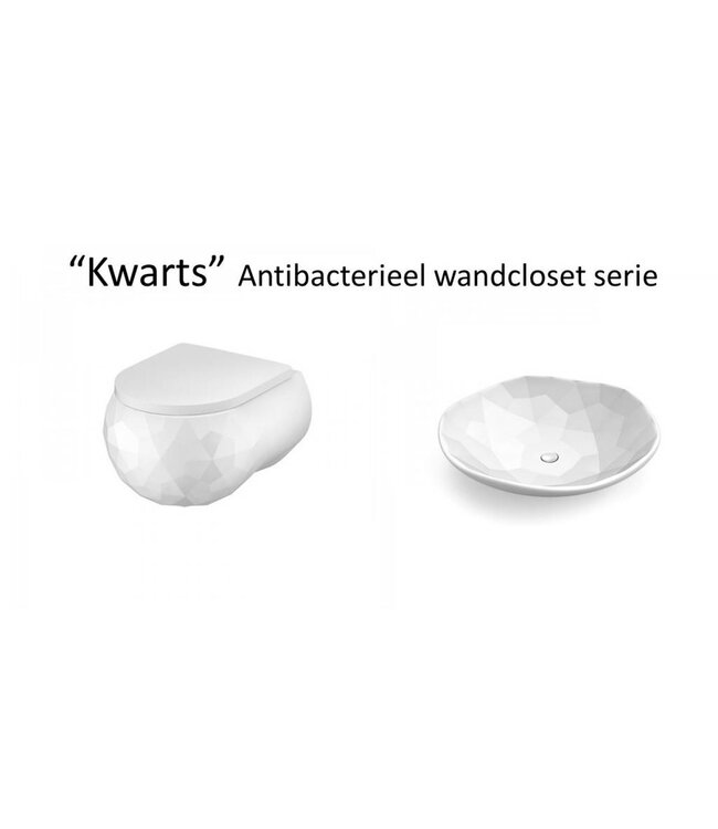 Sanitear Uniek Design Wandcloset Zonder spoelrand KWARTS  Mat wit , incl. Toiletzitting softclose