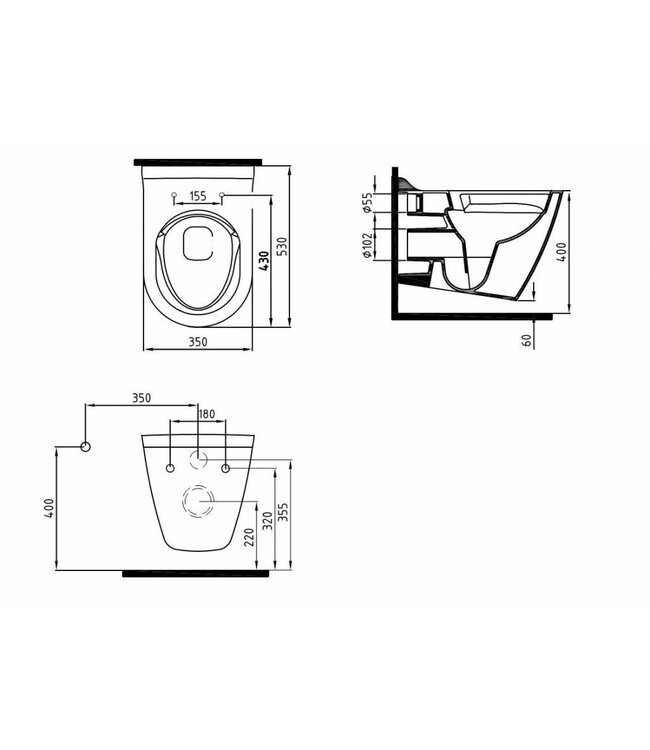 Sanitear Antibacterieel ,Antikalk MINERAAL Rimless Wandcloset met bidet