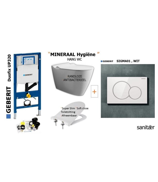 Geberit Geberit Up320 -Mineraal Hygiëne Hangtoilet set met Sigma01 Wit