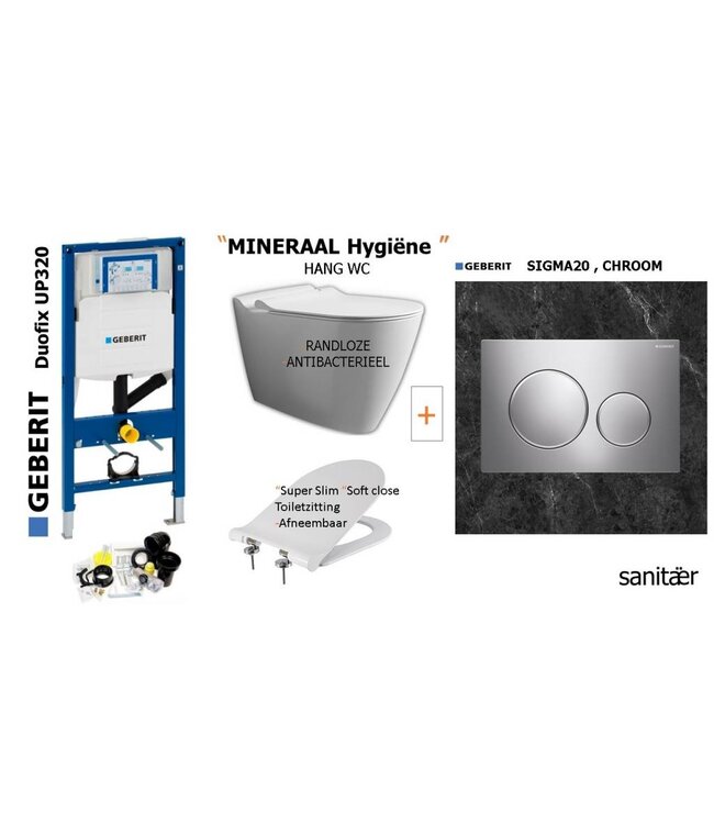 Geberit Geberit Up320 -Mineraal Hygiëne Hangtoilet Set met Sigma20 CHROOM Drukplaat