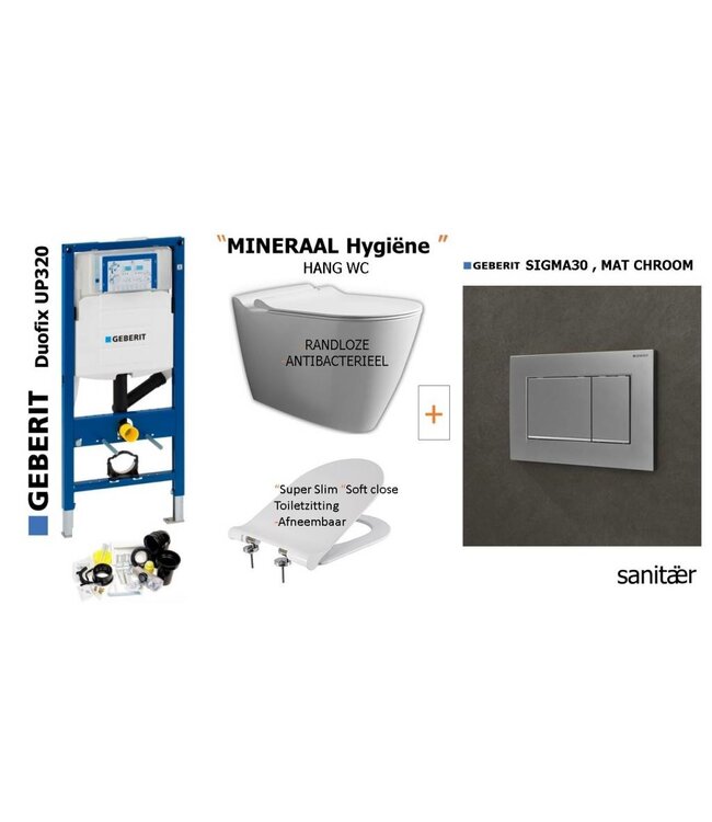 Geberit Geberit Up320 -Mineraal Hygiëne Hangtoilet set Met Sigma30 MAT CHROOM Drukplaat