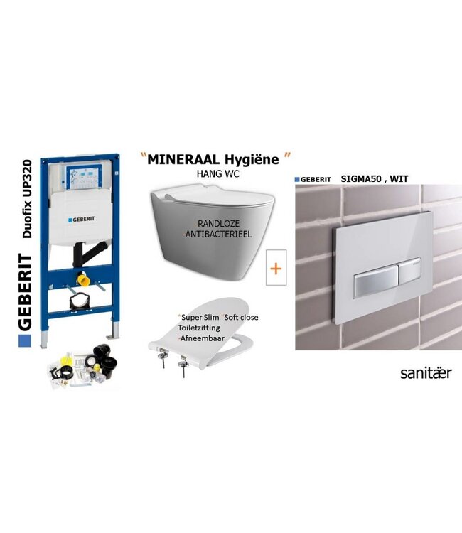 Geberit Geberit Up320 -Mineraal Hygiëne Hangtoilet Set met Sigma50 WIT Drukplaat