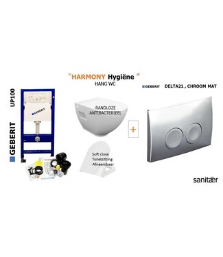 Geberit UP100 & HARMONY Rimfree Wc pot & Delta21 Mat Chroom Drukplaat