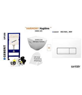 Geberit UP100 & HARMONY Rimfree Wc pot & Delta51 Wit Drukplaat