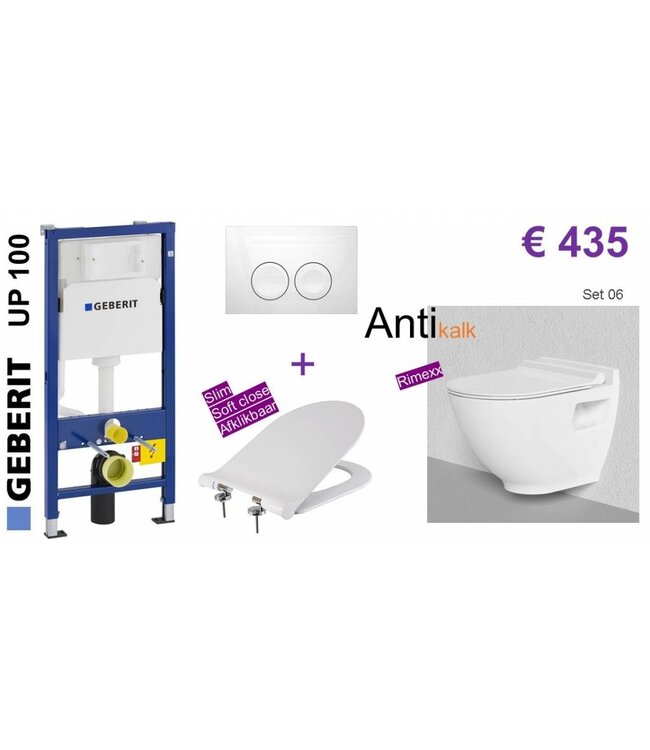 Geberit GEBERIT UP100 Toiletset 202 / HARMONY wc Zonder Spoelrand met Delta51 CHROOM MAT Drukplaat
