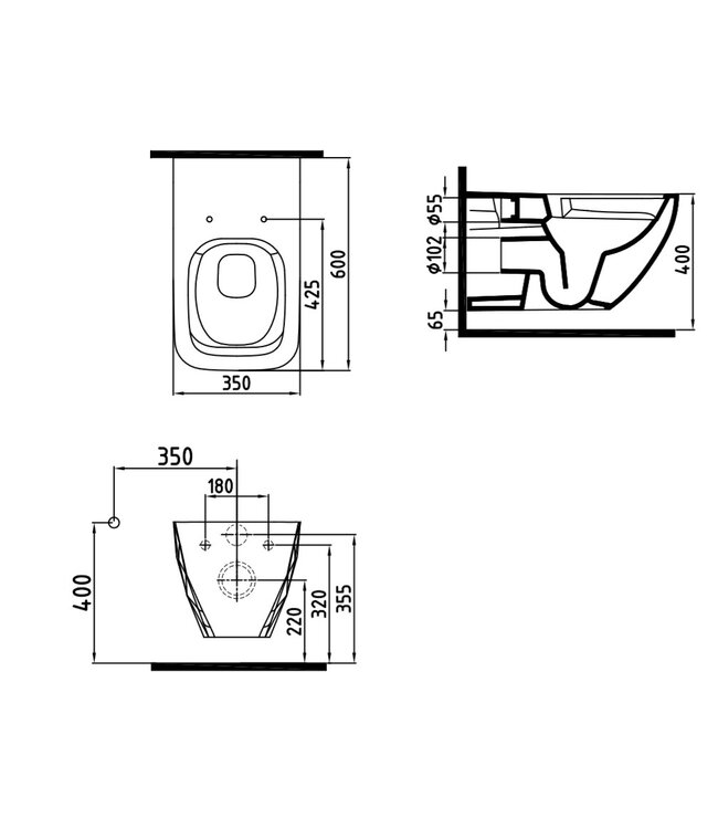 Sanitear ELEMENTO  Antibacterieel Hangtoilet , Zonder spoelrand