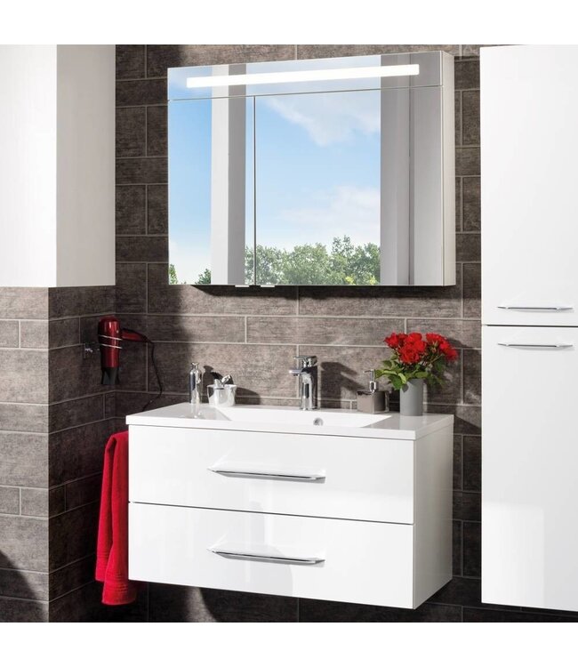 Acqua dell'arte Badkamermeubel Set 90 cm 5 DELIGE ! Hoogglans Wit, Melamine Coating