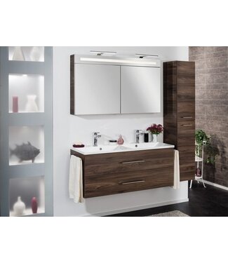 Acqua dell'arte Badkamermeubel 120 cm Eiken , 2 Keramiek Wastafels , 5 DELIGE Set