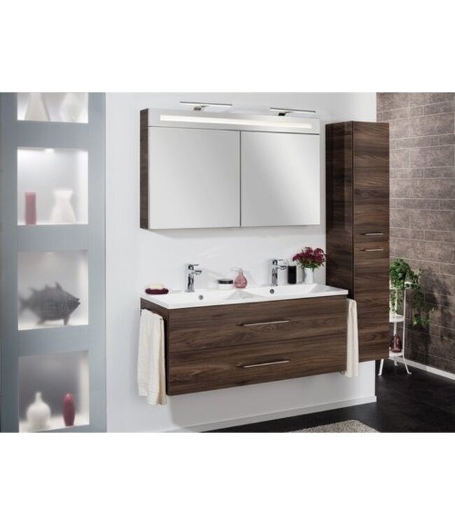 Acqua dell'arte Badkamermeubel 120 cm Eiken , 2 Keramiek Wastafels , 5 DELIGE Set