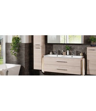Sanitear Badkamermeubel 120 cm Breed , Eiken Kleur , 2 KERAMIEK WASTAFELS