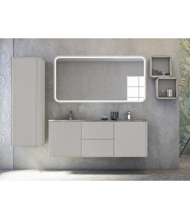 Acqua dell'arte Badkamermeubel set 140cm "MINERAAL"Spiegel&verwarming licht grijs