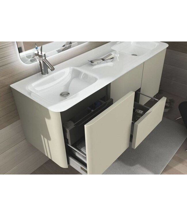 Acqua dell'arte Badkamermeubel set 140cm "MINERAAL"Spiegel&verwarming licht grijs