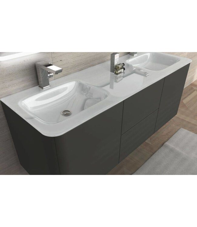 Acqua dell'arte Badkamermeubel set 140 cm MINERAAL, Antraciet, Dubbel Wasbakken