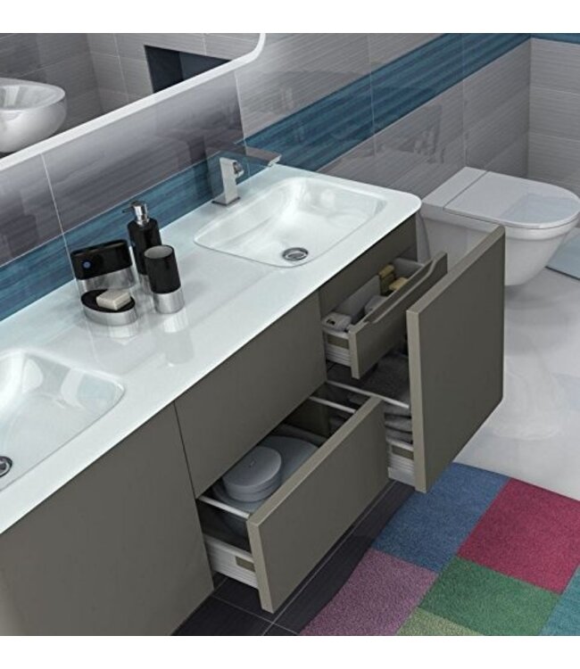 Acqua dell'arte Badkamermeubel set 140 cm MINERAAL, Antraciet, Dubbel Wasbakken