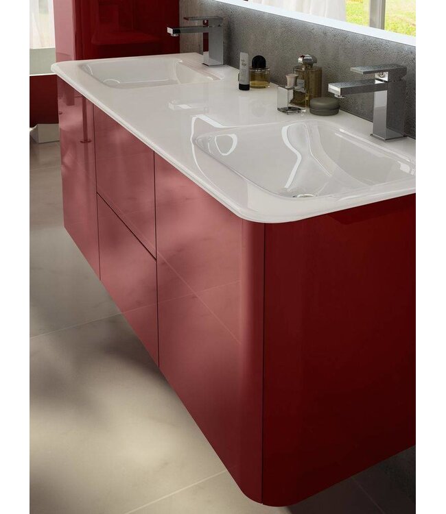 Acqua dell'arte Badmeubel 140 cm ! Rood Kleur, Dubbele Wasbak,Compleet Set