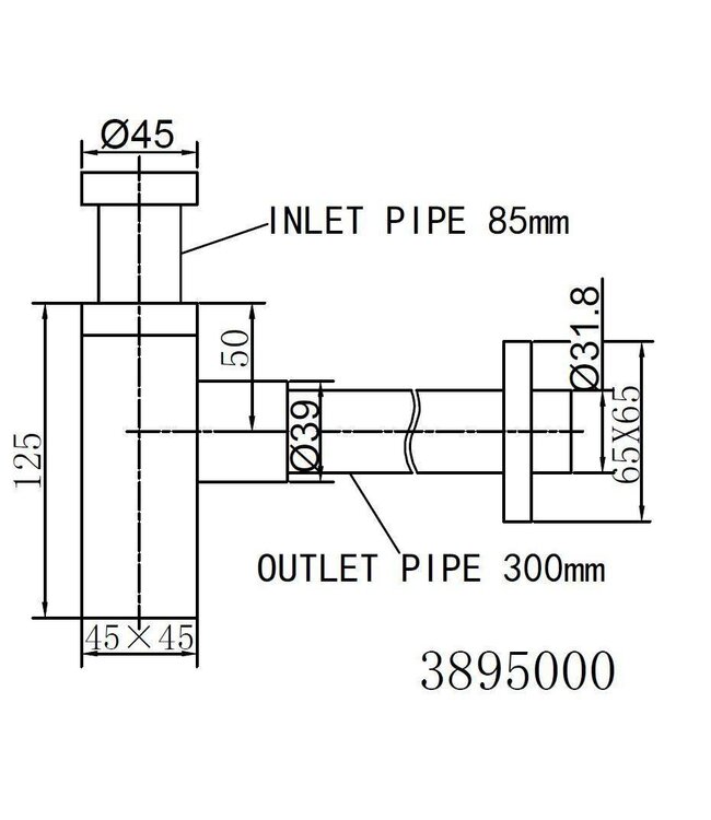 " Nordlig Stal " Fonteinsifon SQUARE CHROOM 5/4" x 32 mm