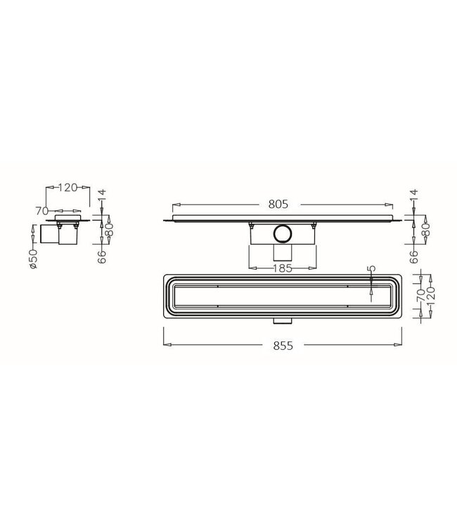 Nordlig STAAL Douchegoot RVS met FLENS 80 CM + Haarfilter