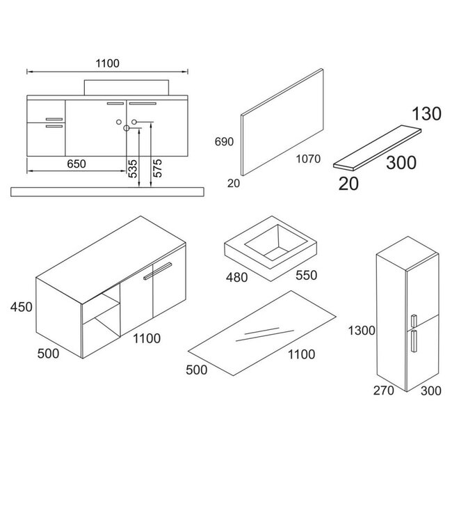 Foggia Baggno Badmeubel compleet Set 110 cm