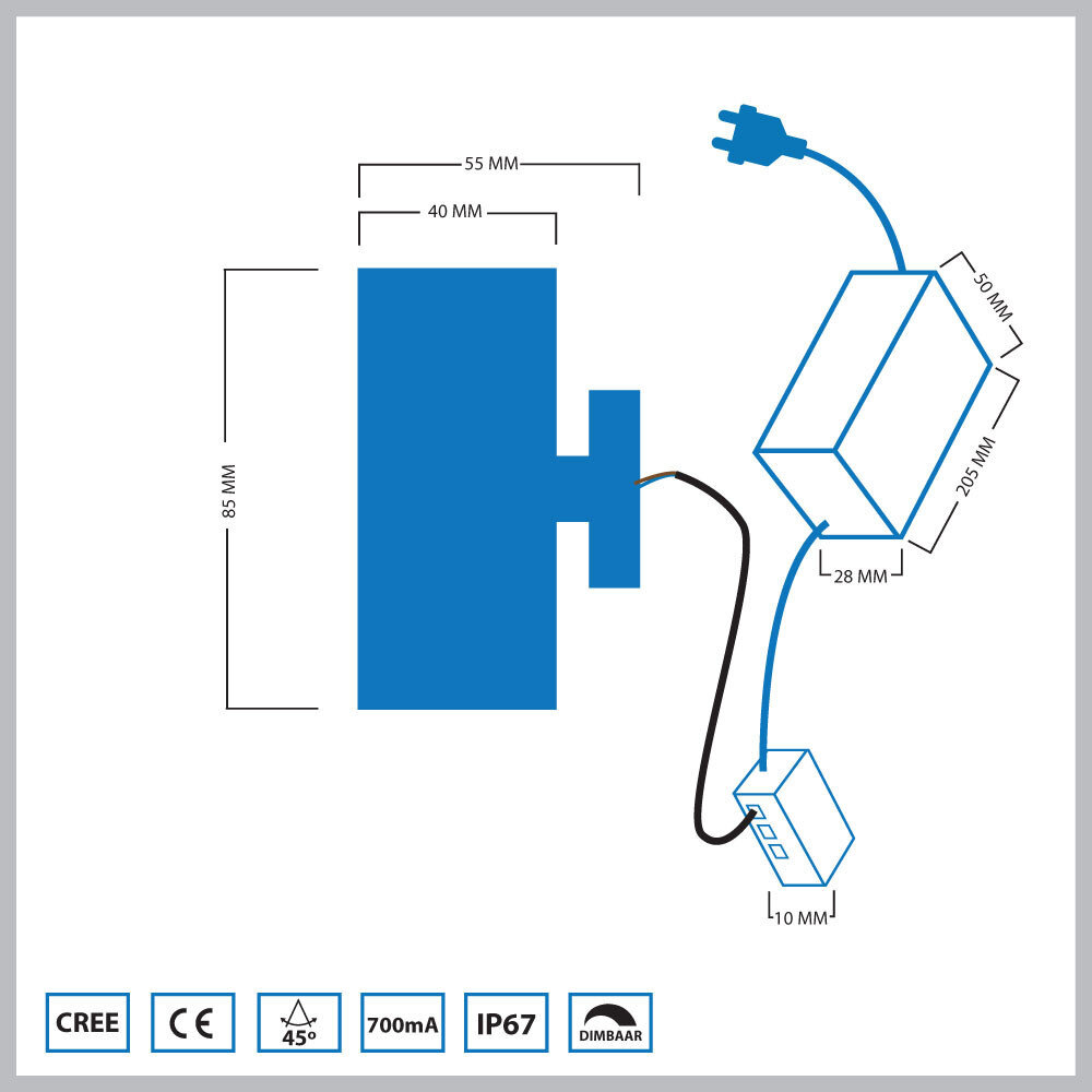 Hamulight LED Wandspot zwart vierkant Hamulight LED Wandspot zwart vierkant