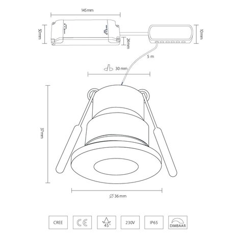 Hamulight LED Inbouwspots Set 6 st. – Incl. Afstandsbediening & Transformator