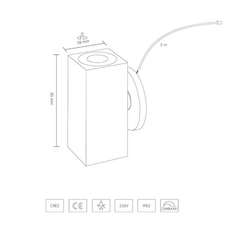 Hamulight Wandspot up & down grijs vierkant