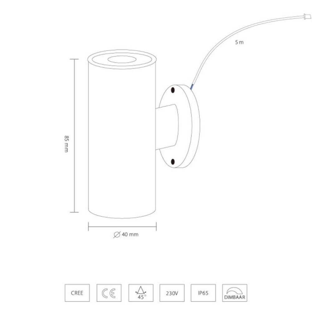 Hamulight Wandspot up & down  zwart rond