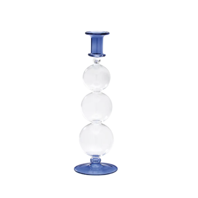 Navy blue bubble glass candle holder