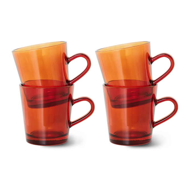 70s glassware: coffee cups amber brown (set of 4) AGL4503