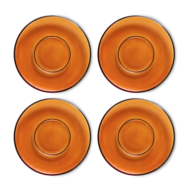 70s glassware: saucers amber brown (set of 4) AGL4505