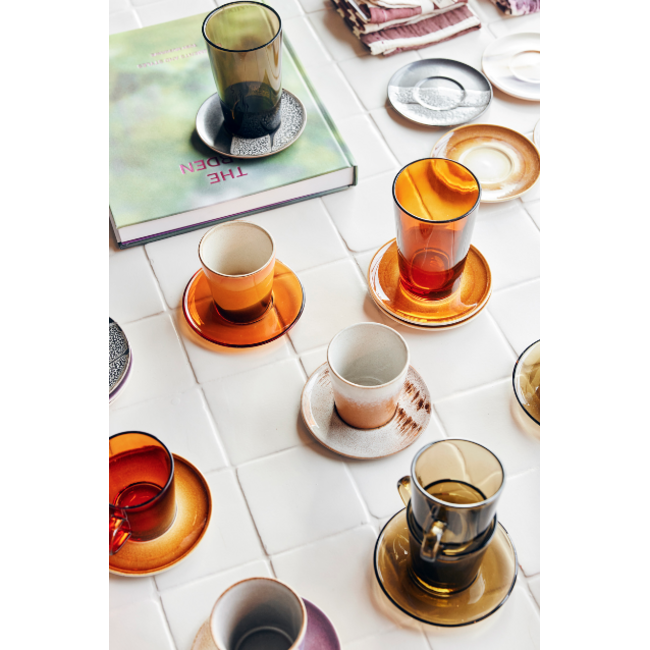 HK Living 70s glassware: saucers amber brown (set of 4) AGL4505