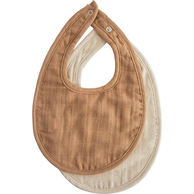 Muslin bibs 2-pack tan-fog