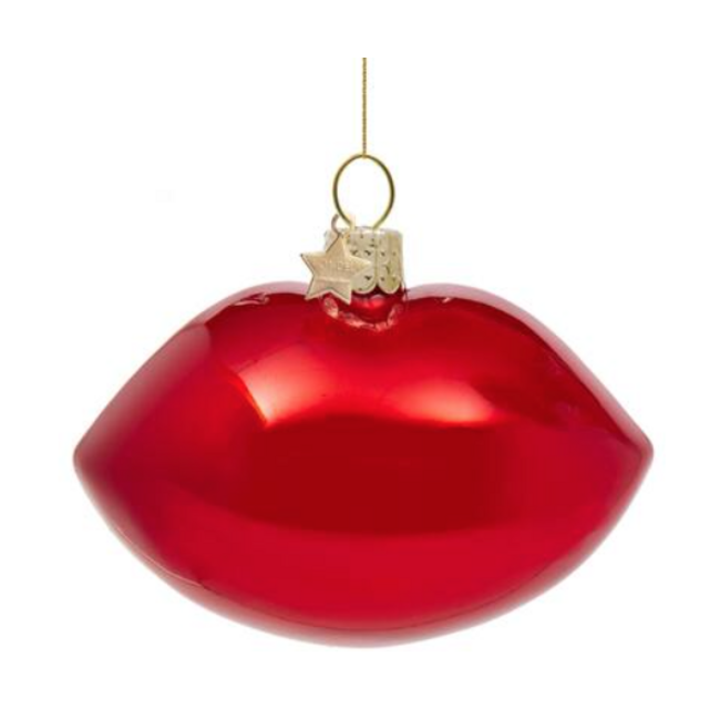 Vondels glazen kerstbal rode lippen