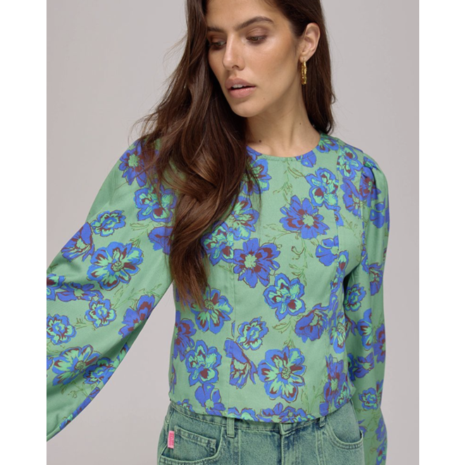 blouse met bleoemprint