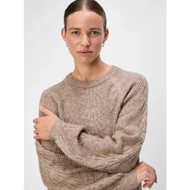 Objflora re ls knit pullover noos, desert taupe/ melange