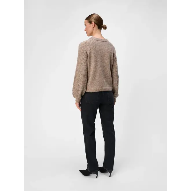 Objflora re ls knit pullover noos, desert taupe/ melange