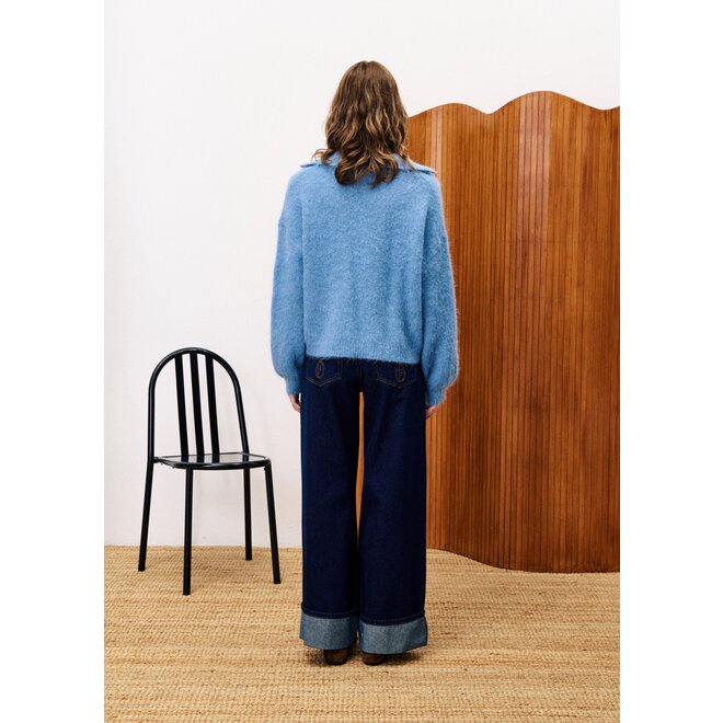 trui wolmix met kraag blauw