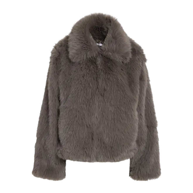 nmevie l/s fur jacket, charcoal gray