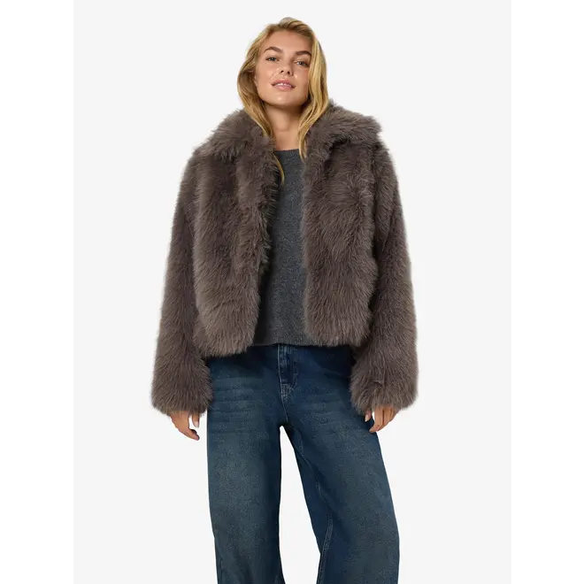 nmevie l/s fur jacket, charcoal gray