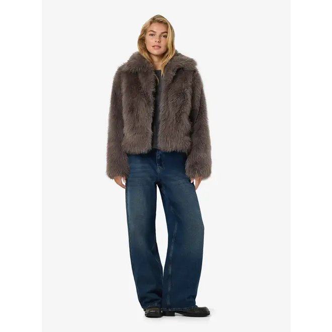 nmevie l/s fur jacket, charcoal gray