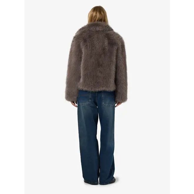 nmevie l/s fur jacket, charcoal gray