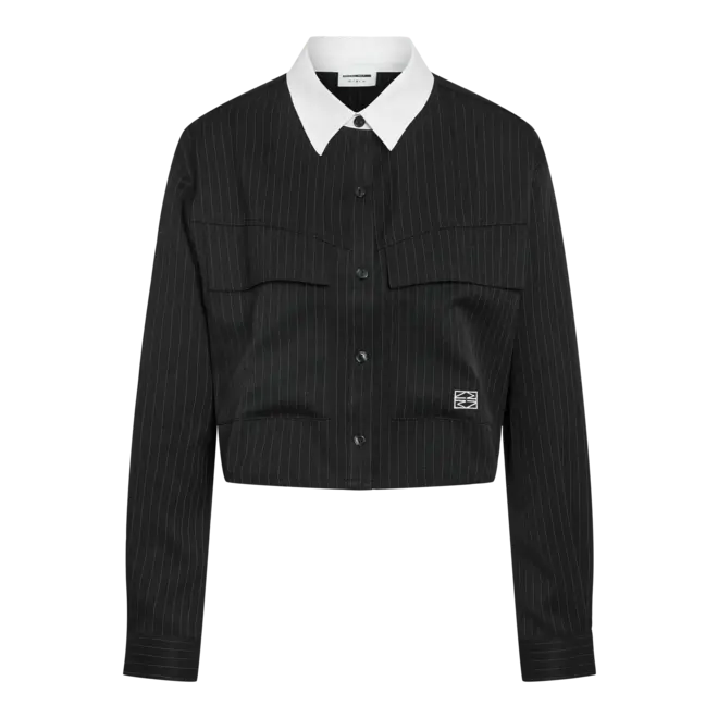 blouse met krijtstreep en witte kraag