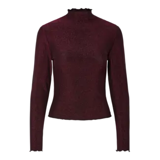 PIECES meshtop bordeaux met glitter
