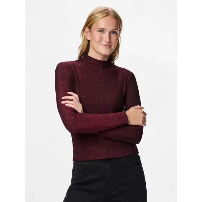 PIECES meshtop bordeaux met glitter