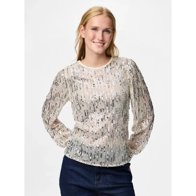PIECES sequin top beige