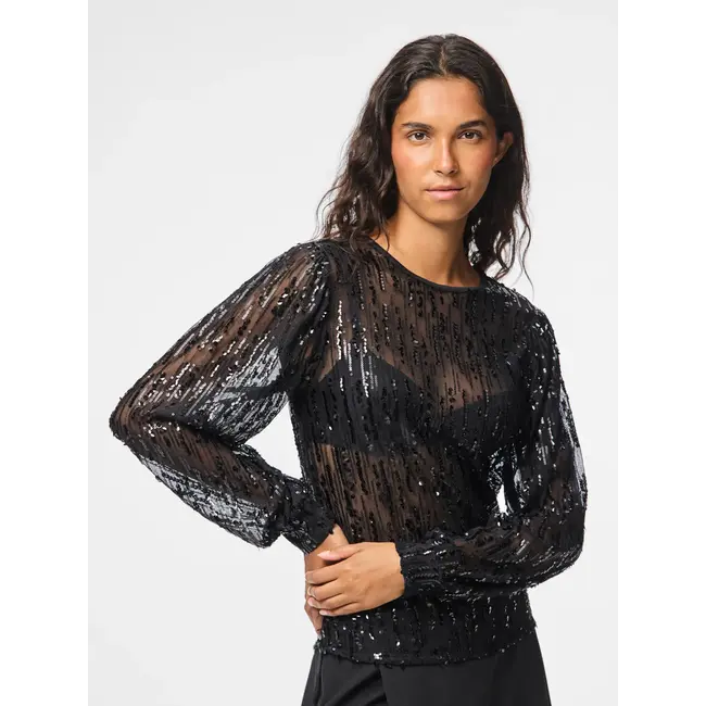 PIECES sequin top zwart