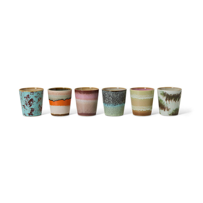 HK Living 70s ceramics: coffee mugs surreal, set of 6