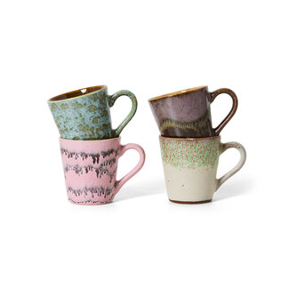 HK Living 70s ceramics: espresso mugs brutalism, set of 4