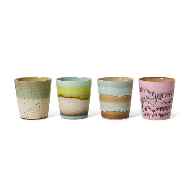 HK Living 70s ceramics: coffee mugs pop art, set of 4